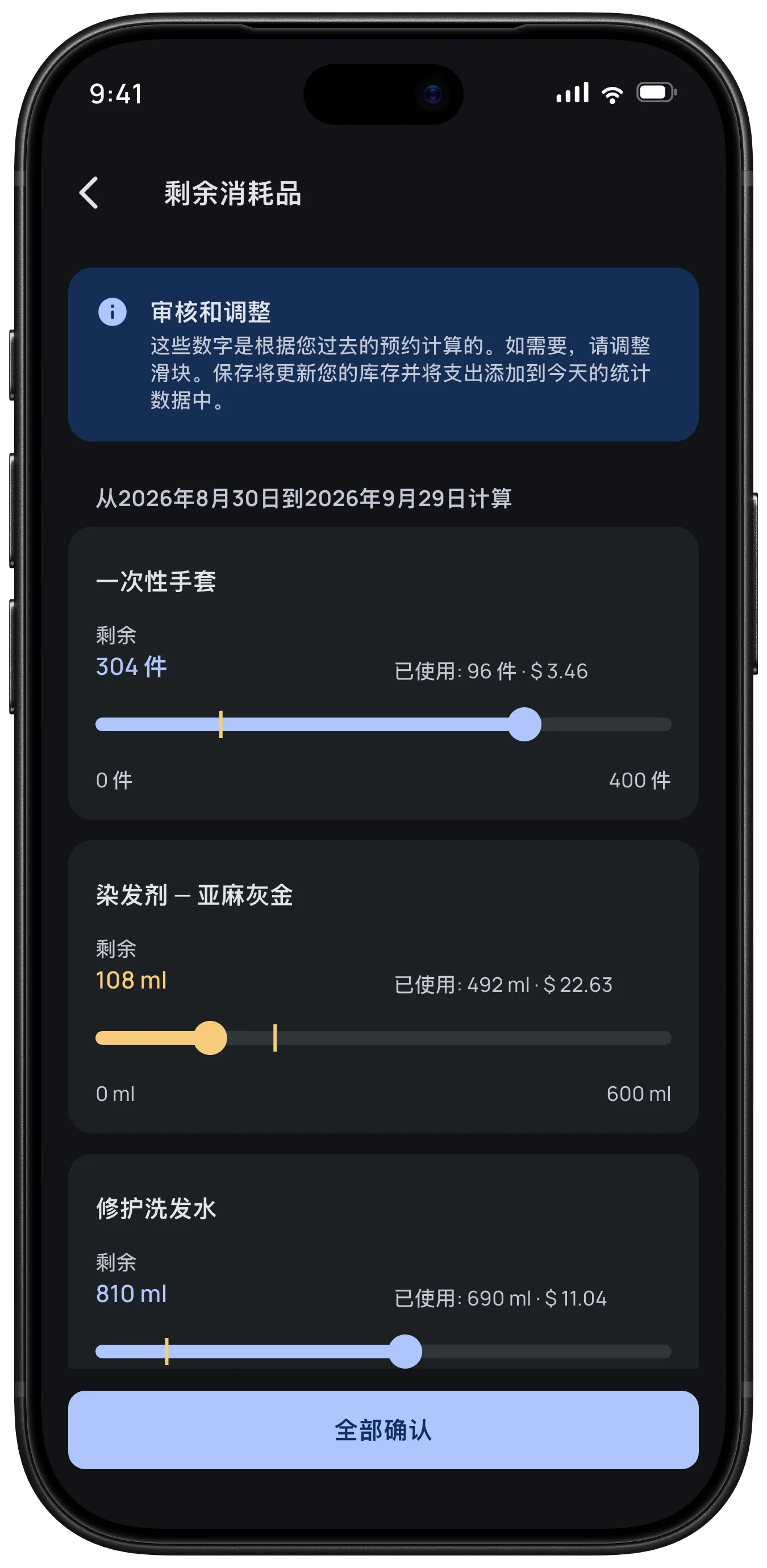 耗材与支出